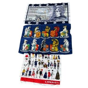 VTG Ulster British Tea Towel Set Irish Linen Beasts Bank Note London People GUC